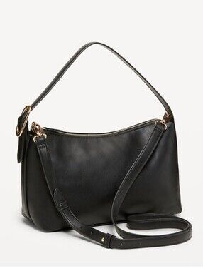 OLD NAVY  Black Faux Leather Shoulder Bag with Gold Hardware